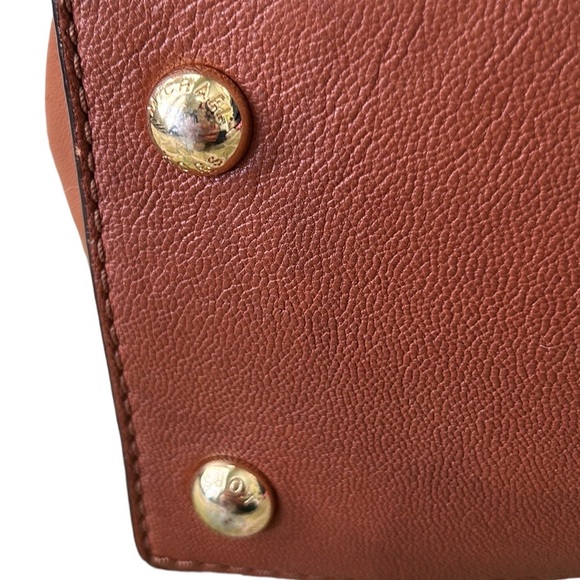 Michael Kors Hamilton Brown Tan Leather Gold Chain Strap Tote Shoulder Bag - Picture 14 of 15